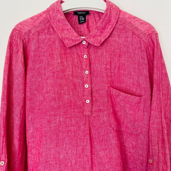 JONES NEW YORK Pink 100% Linen Pop Over Long Sleeve Lagenlook Top SIZE 2X - Picture 2 of 8
